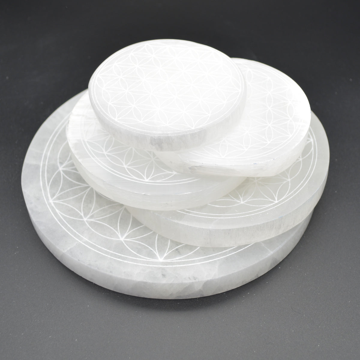Selenite Flower Grid Round Charging Plate - 1 Count - 6 Sizes