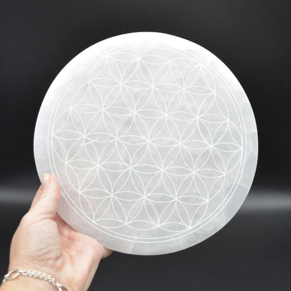 Selenite Flower Grid Round Charging Plate - 1 Count - 6 Sizes