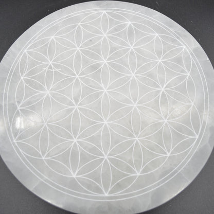 Selenite Flower Grid Round Charging Plate - 1 Count - 6 Sizes