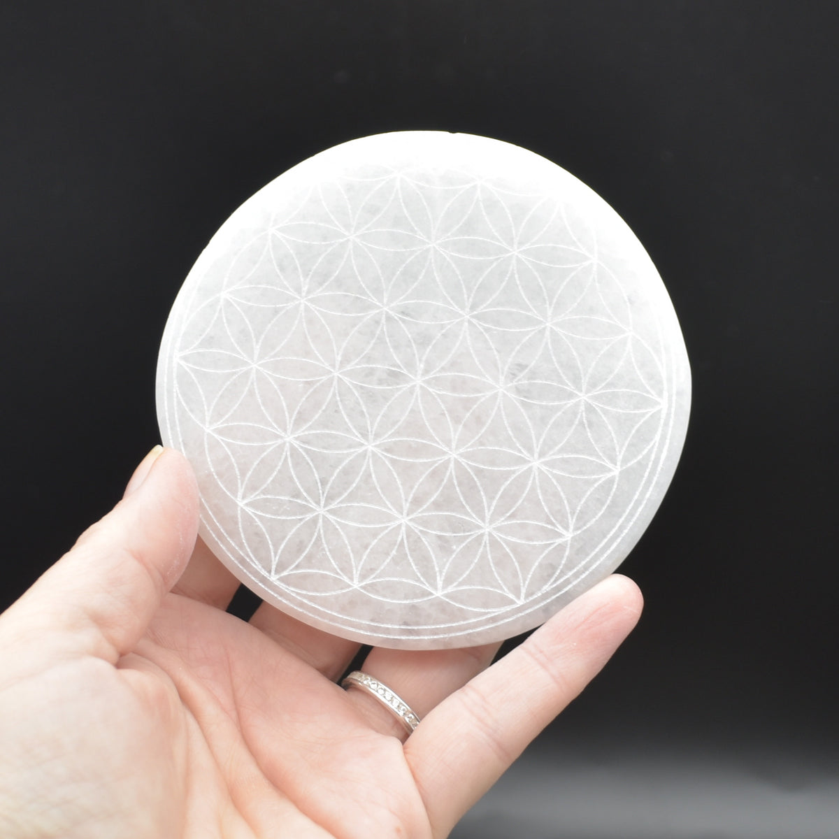 Selenite Flower Grid Round Charging Plate - 1 Count - 6 Sizes
