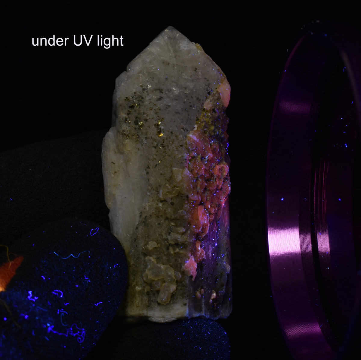 Danburite (with Pyrite and Calcite) UV Reactive Crystal Raw Point Specimen from Mexico - 32 grams - #25