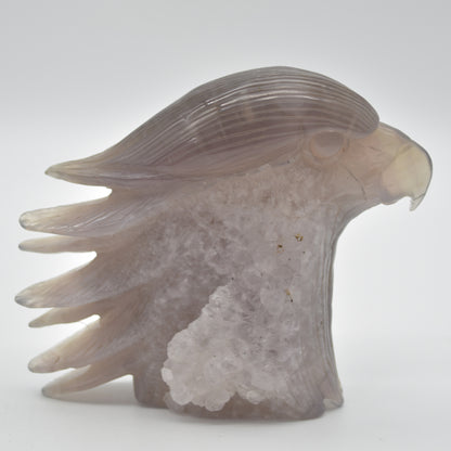 Druzy Agate Crystal Eagle Head - 10.5cm x 12cm x 3.8cm - 542 grams #02