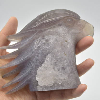 Druzy Agate Crystal Eagle Head - 10.5cm x 12cm x 3.8cm - 542 grams #02