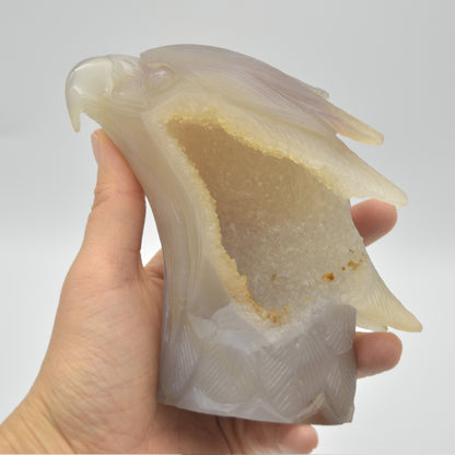 Druzy Agate Crystal Eagle Head - 12cm x 11.5cm x 5cm - 727 grams #08