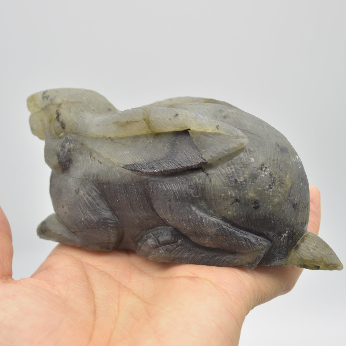 Labradorite Carved Rabbit - 12cm - 449 grams #07