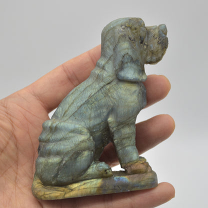Labradorite Sitting Blood Hound Dog - 9cm x 6.5cm x 3cm - 227 grams #01