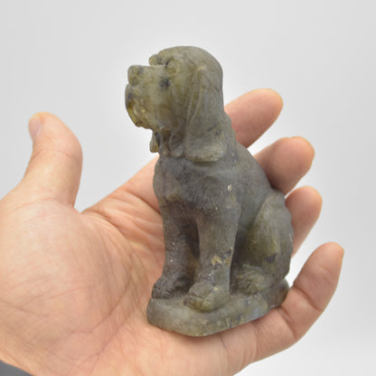 Labradorite Sitting Blood Hound Dog - 9cm x 6.5cm x 3cm - 227 grams #01