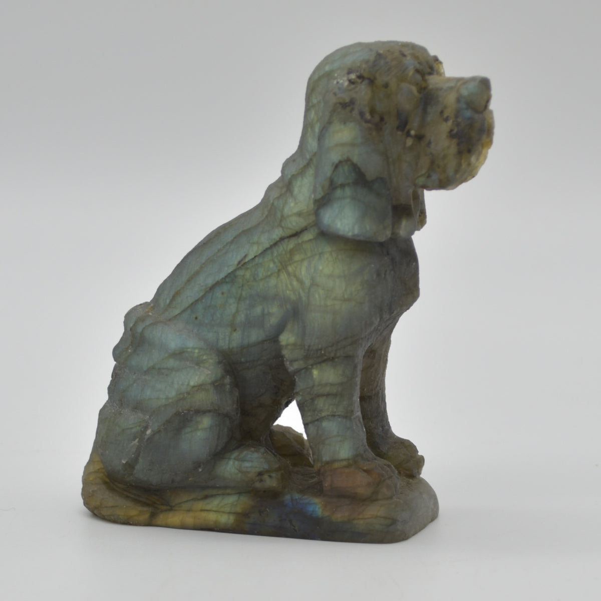 Labradorite Sitting Blood Hound Dog - 9cm x 6.5cm x 3cm - 227 grams #01