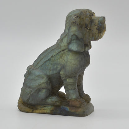 Labradorite Sitting Blood Hound Dog - 9cm x 6.5cm x 3cm - 227 grams #01