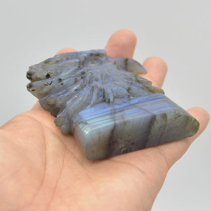 Labradorite Flat Crystal Eagle Head - 8cm x 6cm x 2cm - 154 grams # 01
