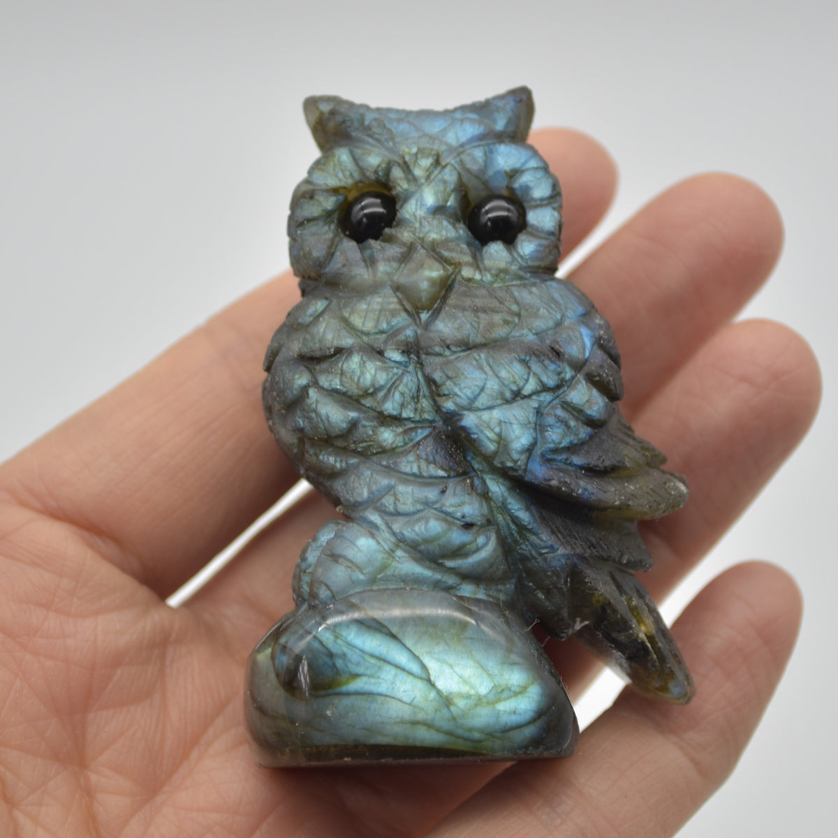 Labradorite Crystal Owl on Rock - 6cm x 4cm x 2.5cm - 86 grams #01