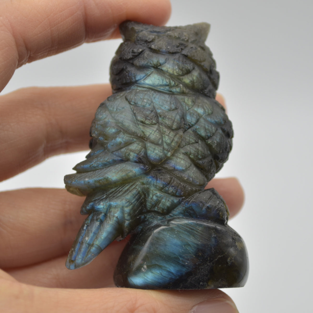 Labradorite Crystal Owl on Rock - 6cm x 4cm x 2.5cm - 86 grams #01