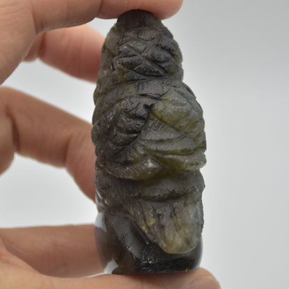 Labradorite Crystal Owl on Rock - 6cm x 4cm x 2.5cm - 86 grams #01