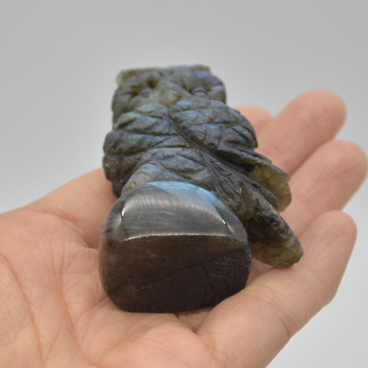 Labradorite Crystal Owl on Rock - 6cm x 4cm x 2.5cm - 86 grams #01