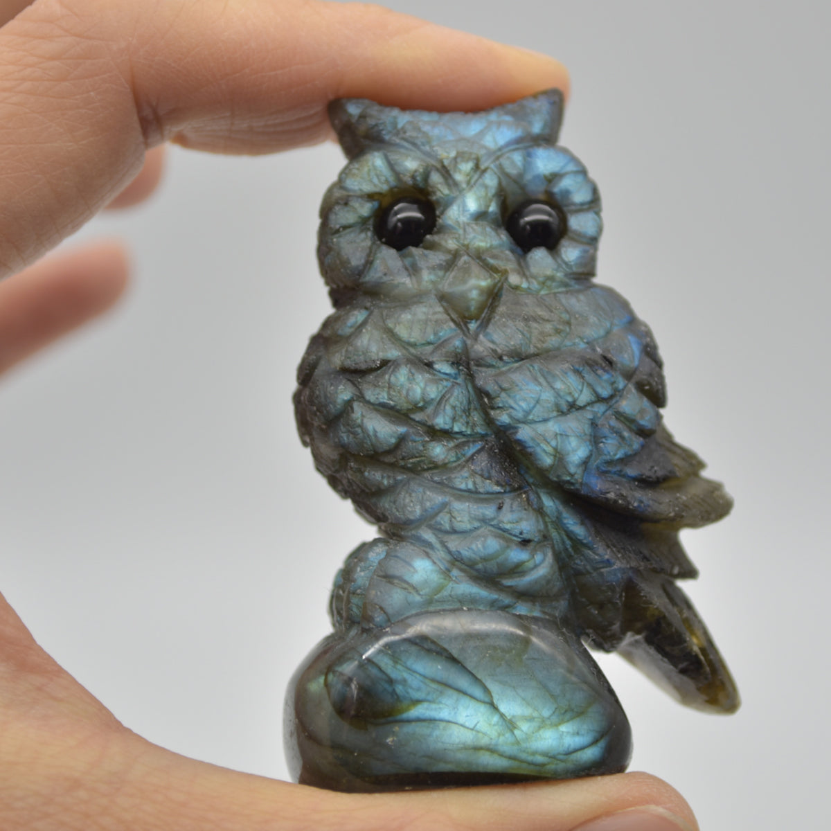 Labradorite Crystal Owl on Rock - 6cm x 4cm x 2.5cm - 86 grams #01