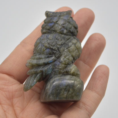 Labradorite Crystal Owl on Rock - 6cm x 3.5cm x 2.5cm - 70 grams #02