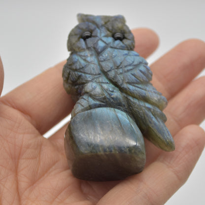 Labradorite Crystal Owl on Rock - 6cm x 3.5cm x 2.5cm - 70 grams #02