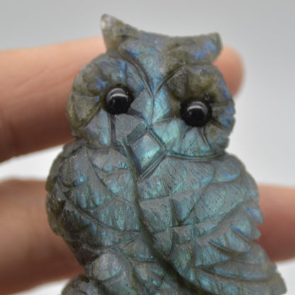 Labradorite Crystal Owl on Rock - 6cm x 3.5cm x 2.5cm - 70 grams #02