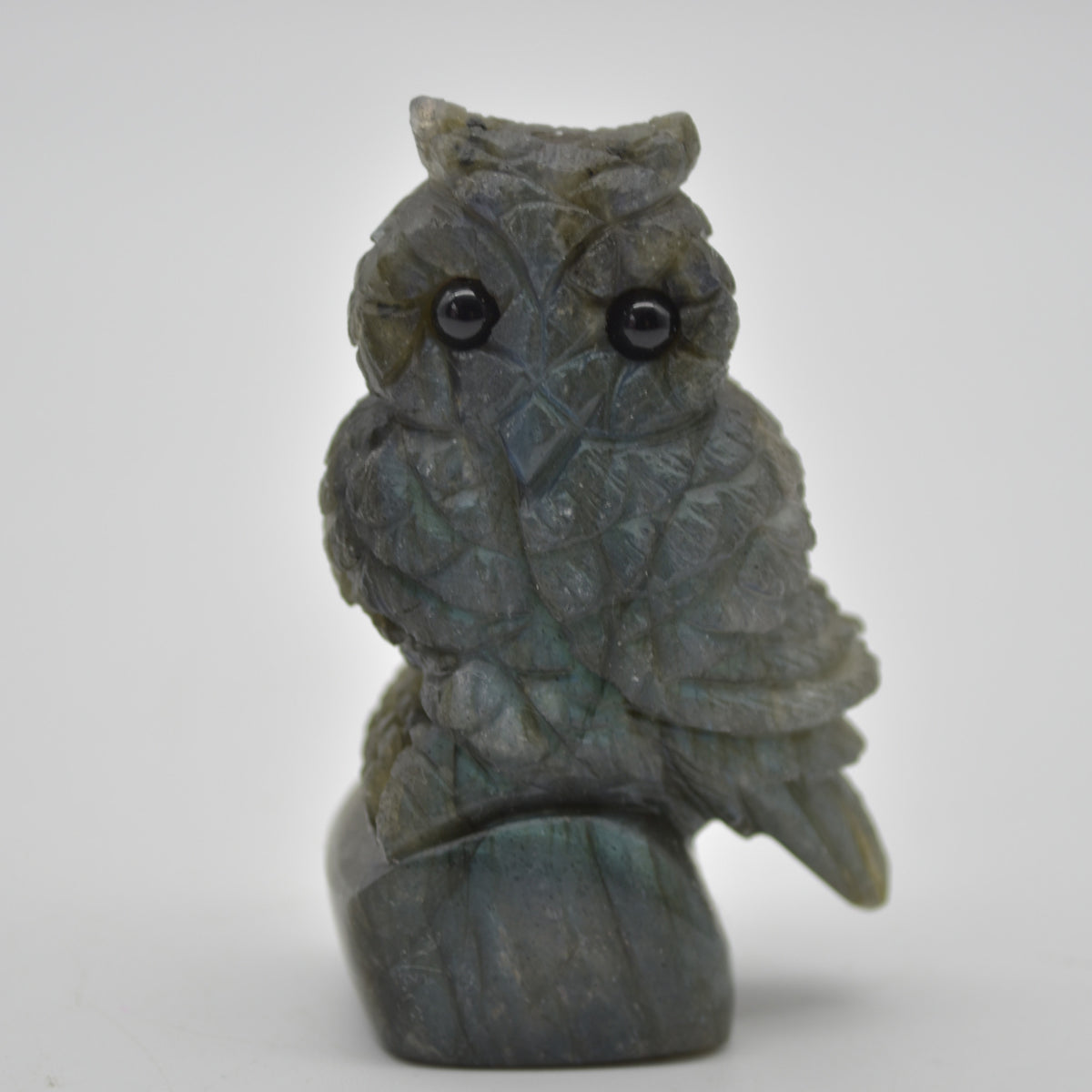 Labradorite Crystal Owl on Rock - 6cm x 3.5cm x 2.5cm - 70 grams #02