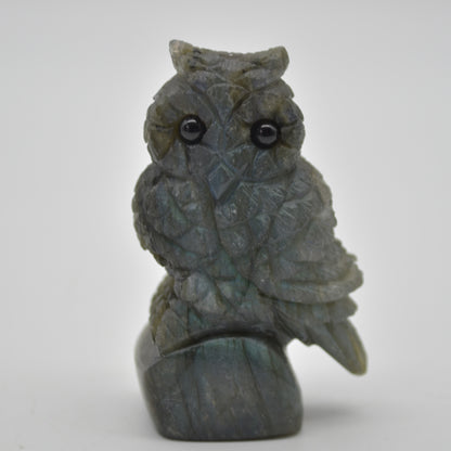 Labradorite Crystal Owl on Rock - 6cm x 3.5cm x 2.5cm - 70 grams #02