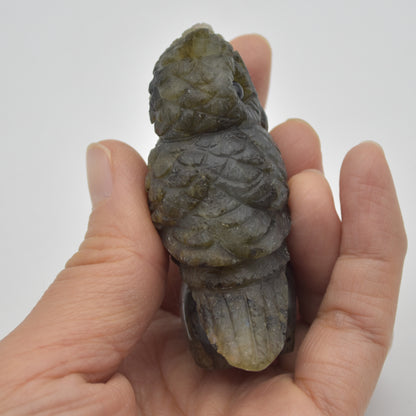 Labradorite Crystal Owl on Rock - 6cm x 4.5cm x 2.5cm - 81 grams #03