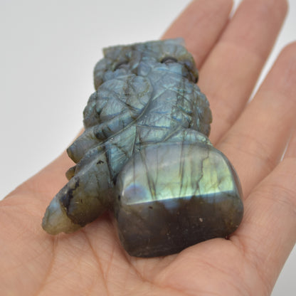 Labradorite Crystal Owl on Rock - 6cm x 4.5cm x 2.5cm - 81 grams #03