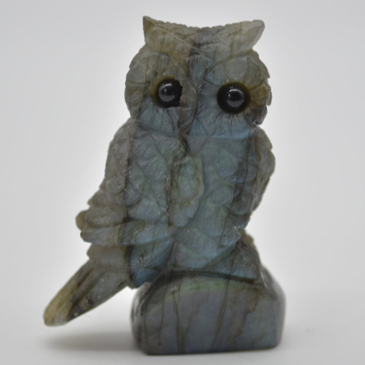 Labradorite Crystal Owl on Rock - 6cm x 4.5cm x 2.5cm - 81 grams #03