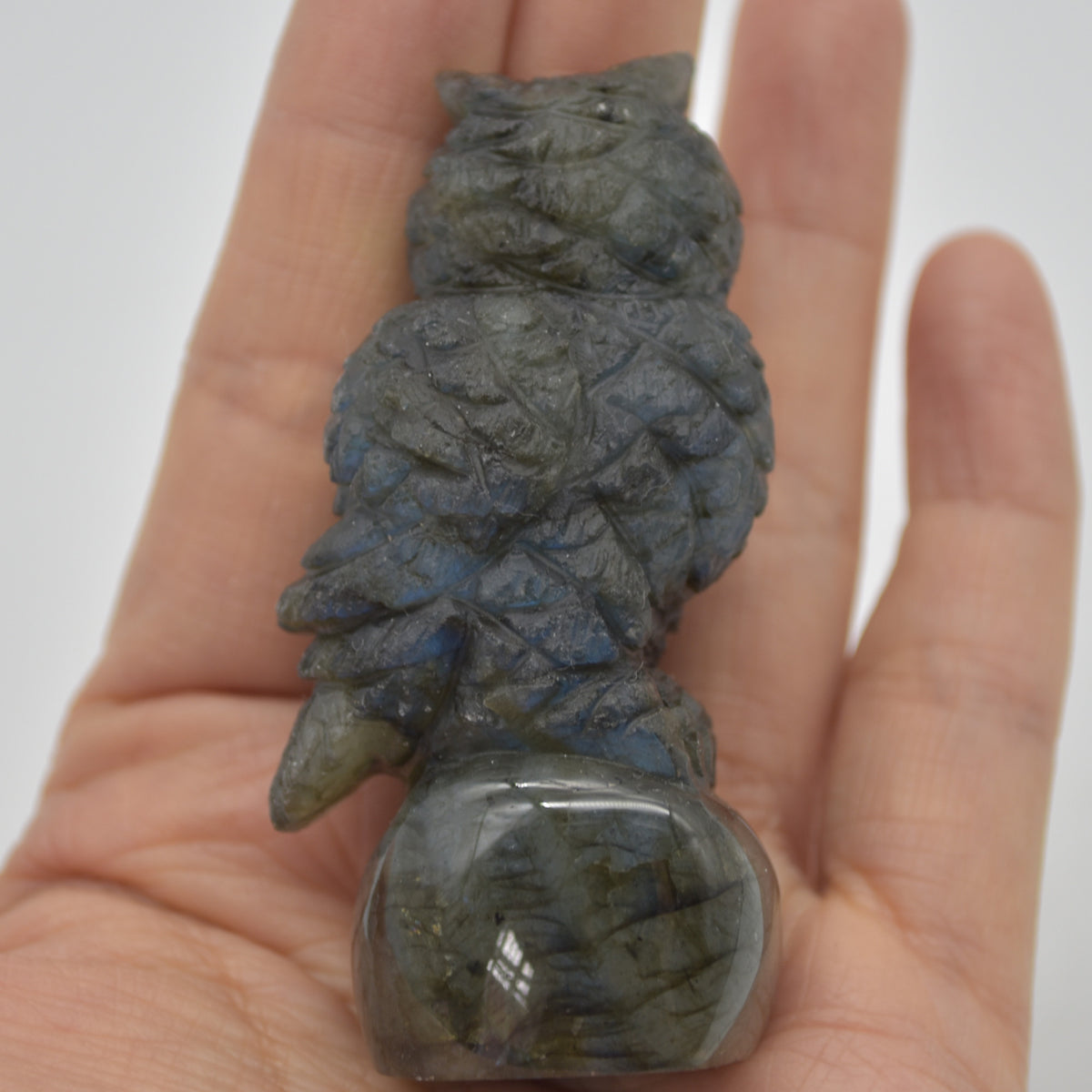Labradorite Crystal Owl on Rock - 6cm x 3.5cm x 2.5cm - 74 grams #04