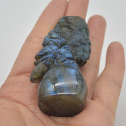 Labradorite Crystal Owl on Rock - 6cm x 3.5cm x 2.5cm - 74 grams #04