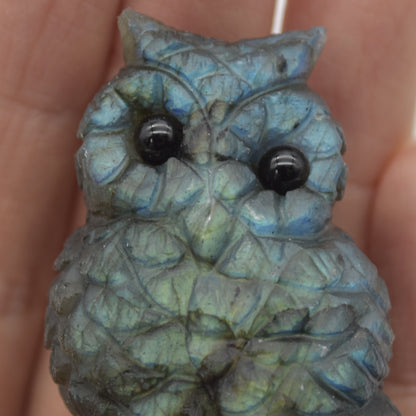 Labradorite Crystal Owl on Rock - 6cm x 3.5cm x 2.5cm - 74 grams #04