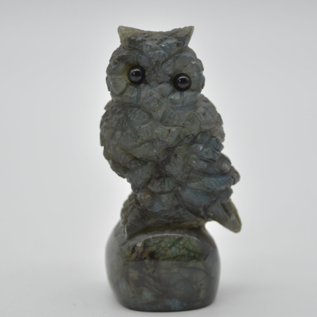 Labradorite Crystal Owl on Rock - 6cm x 3.5cm x 2.5cm - 74 grams #04