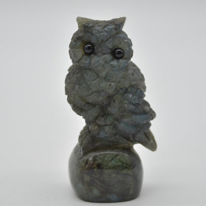 Labradorite Crystal Owl on Rock - 6cm x 3.5cm x 2.5cm - 74 grams #04