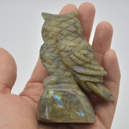Labradorite Crystal Owl on Rock - 8cm x 5cm x 3cm - 150 grams #01