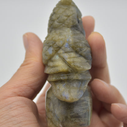Labradorite Crystal Owl on Rock - 8cm x 5cm x 3cm - 150 grams #01