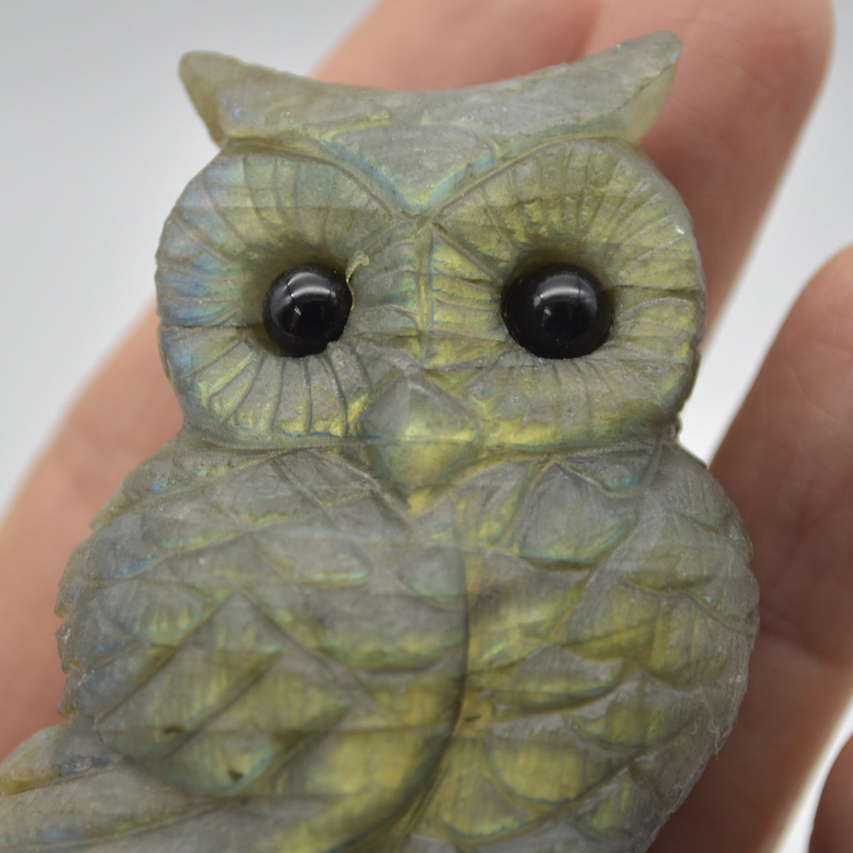Labradorite Crystal Owl on Rock - 8cm x 5cm x 3cm - 150 grams #01