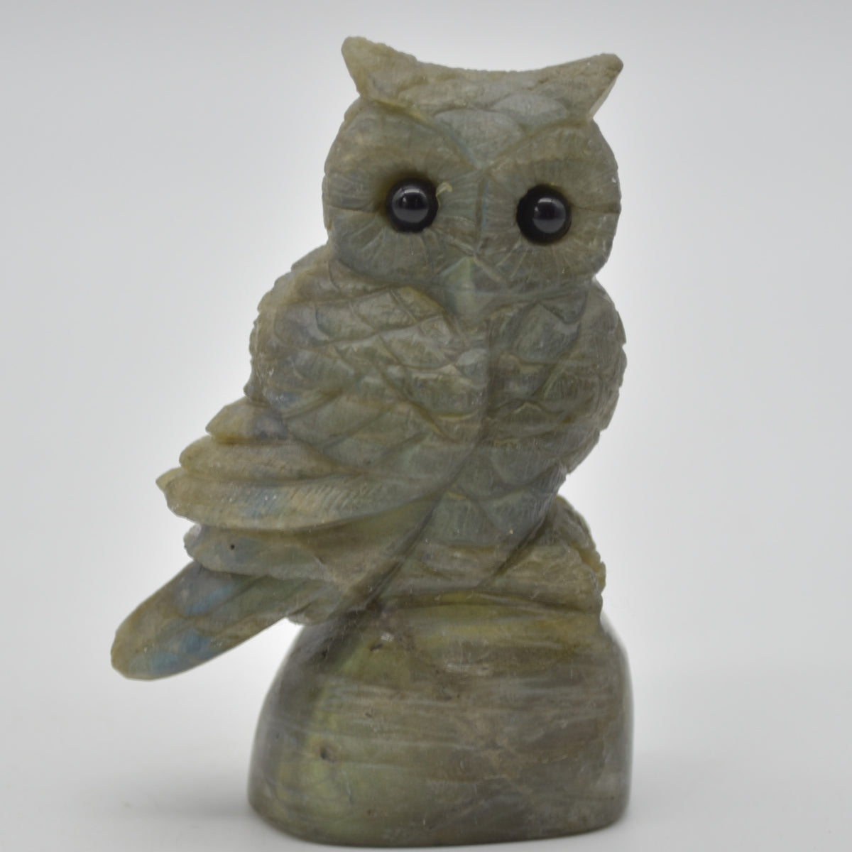 Labradorite Crystal Owl on Rock - 8cm x 5cm x 3cm - 150 grams #01