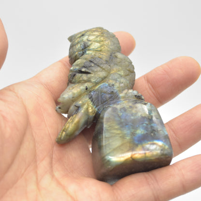 Labradorite Crystal Owl on Rock - 8cm x 5cm x 3cm - 130 grams #08
