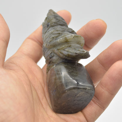 Labradorite Crystal Owl on Rock - 8cm x 5cm x 3cm - 130 grams #08