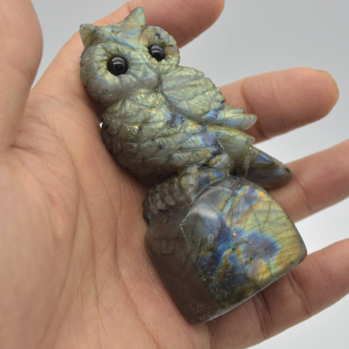 Labradorite Crystal Owl on Rock - 8cm x 5cm x 3cm - 130 grams #08