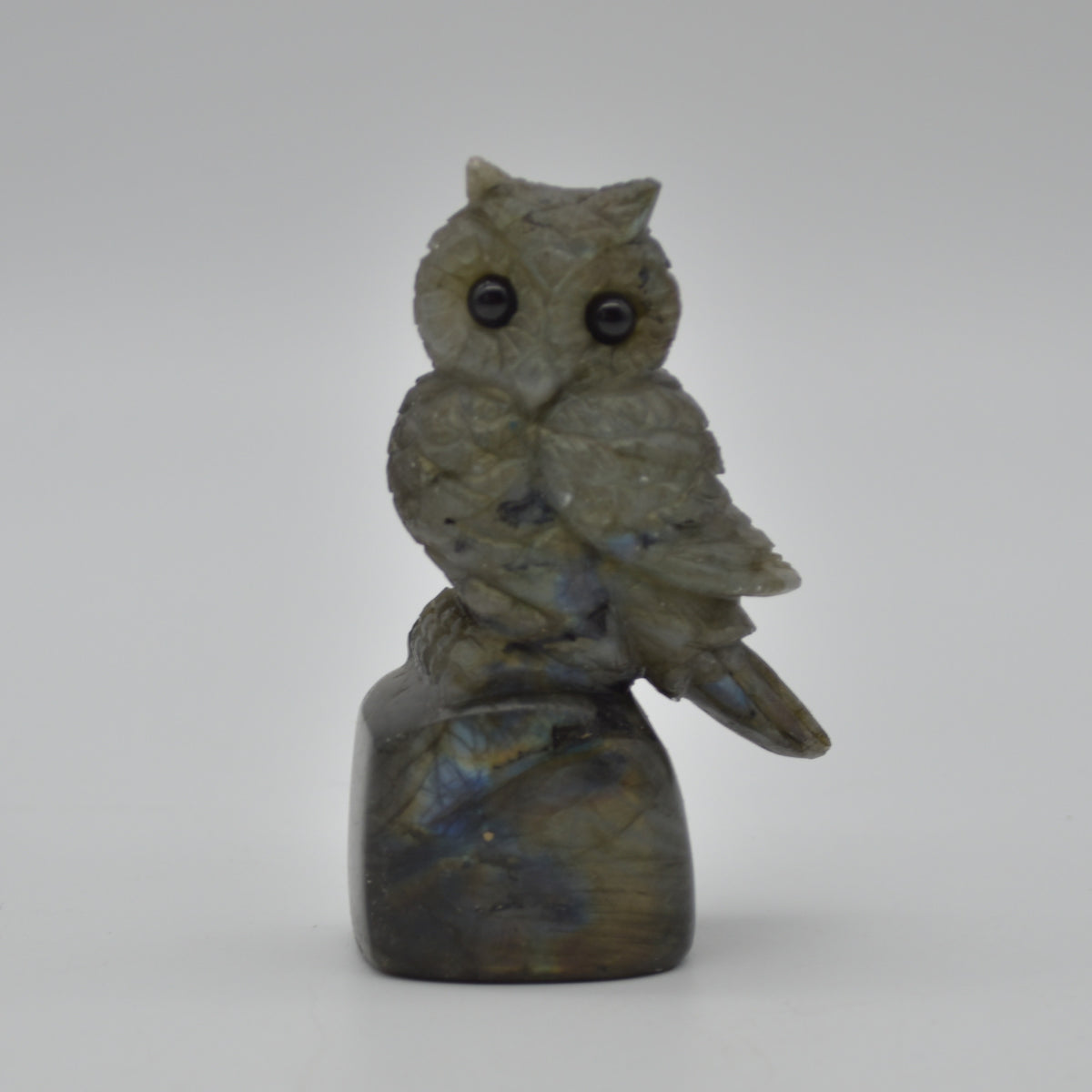 Labradorite Crystal Owl on Rock - 8cm x 5cm x 3cm - 130 grams #08