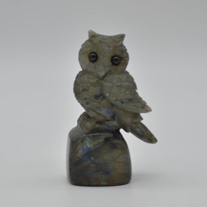 Labradorite Crystal Owl on Rock - 8cm x 5cm x 3cm - 130 grams #08