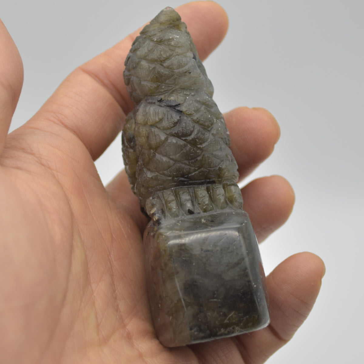 Labradorite Crystal Owl on Rock - 8cm x 5cm x 3cm - 130 grams #08