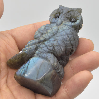 Labradorite Crystal Owl on Rock - 7.5cm x 4.5cm x 3cm - 136 grams #10