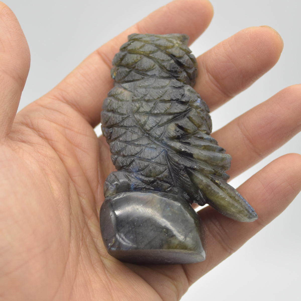 Labradorite Crystal Owl on Rock - 7.5cm x 4.5cm x 3cm - 136 grams #10