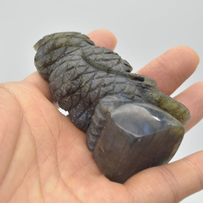 Labradorite Crystal Owl on Rock - 7.5cm x 4.5cm x 3cm - 136 grams #10