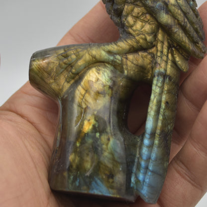 Labradorite Crystal Parrot on Branch - 11.5cm x 6.5cm x 3.5cm - 232 grams #02