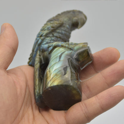 Labradorite Crystal Parrot on Branch - 11.5cm x 6.5cm x 3.5cm - 232 grams #02