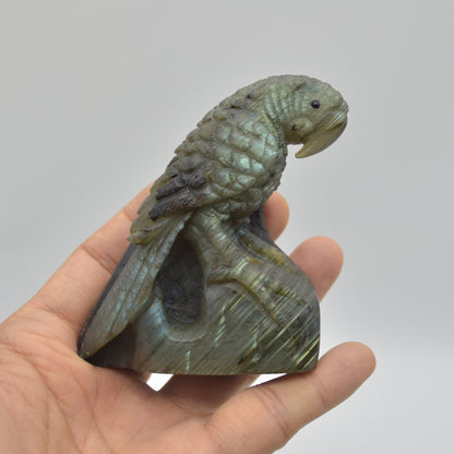 Labradorite Crystal Parrot on Branch - Part Carved - 8cm x 7cm x 3.5cm - 205 grams #05