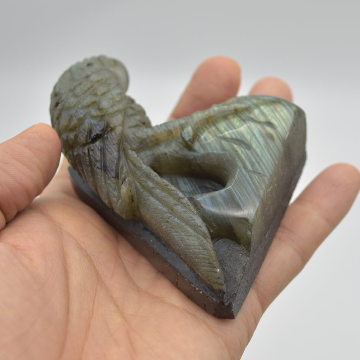 Labradorite Crystal Parrot on Branch - Part Carved - 8cm x 7cm x 3.5cm - 205 grams #05
