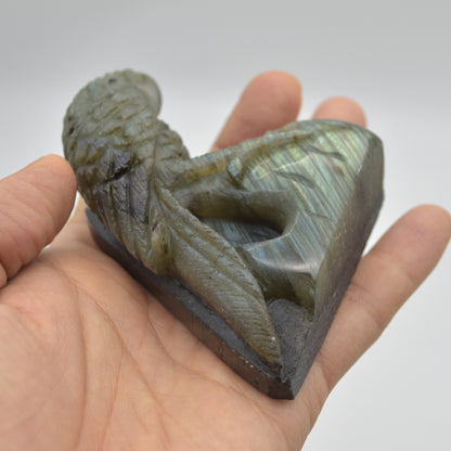 Labradorite Crystal Parrot on Branch - Part Carved - 8cm x 7cm x 3.5cm - 205 grams #05
